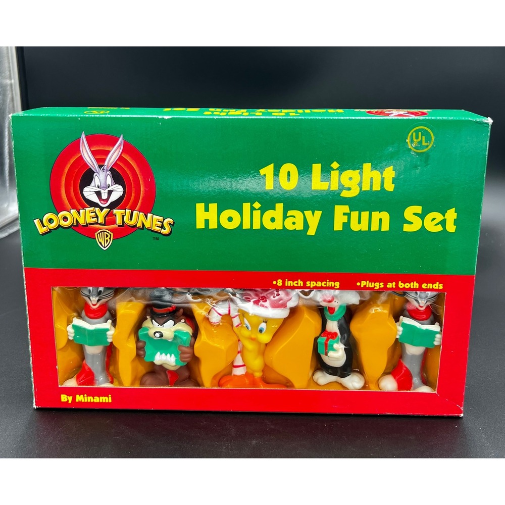 Vintage 1997 Looney Tunes 10 Light Holiday Fun Set Minami Bugs Tweety Taz NOS